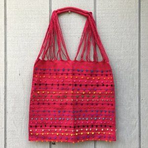 Handmade Hand Woven Cotton Rainbow Striped Mexican Tote Bag - Bolsa Telar Rayas